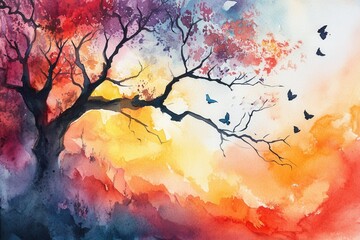 Vibrant Tree Silhouette