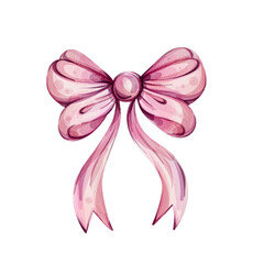Watercolor romantic pink bow for girls, princess, decoration. Celebrate and gifts design