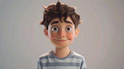 A kid looking shy with a slight smile. Animated character, C4D model rendering, 3D rendering - Generative AI