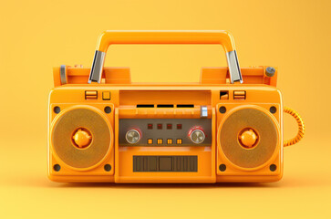 Fototapeta premium Orange boombox old-fashioned cassette player in bright orange space