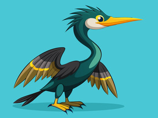 Mignon oiseau Darter Anhinga Set Cartoon Vector - Illustration libre de droits
