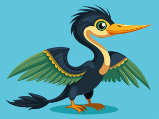 Mignon oiseau Darter Anhinga Set Cartoon Vector - Illustration libre de droits
