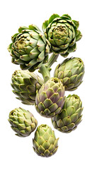 Obraz premium Multiple artichokes arranged in a cluster, transparent