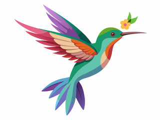 Colibri. Colibri tropical volant multicolore avec fleur isolée sur fond blanc. Illustration vectorielle d’un oiseau paradisiaque brillant survolant la fleur en fleurs - Illustration
