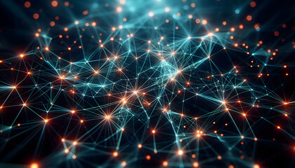 Fototapeta premium Neural lowpoly AI futuristic neon network of abstract connection background