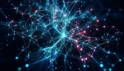 Neural lowpoly AI futuristic neon network of abstract connection background
