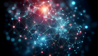 Obraz premium Neural lowpoly AI futuristic neon network of abstract connection background