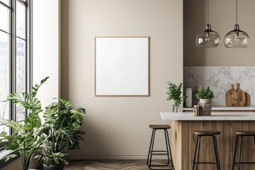 Minimalist Kitchen interior with Poster Mockup created with Generative AI
