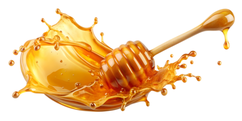 Rich golden honey wave splash in motion, PNG isolated transparent