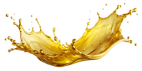 Golden oil splash with shiny texture, PNG isolated transparent