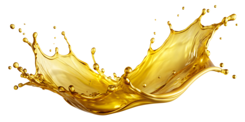 Golden oil splash with shiny texture, PNG isolated transparent