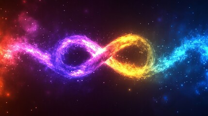 Colorful infinity symbol with vibrant energy in a cosmic background