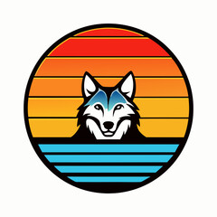Wolves Retro Sunset Design template art vector illustration