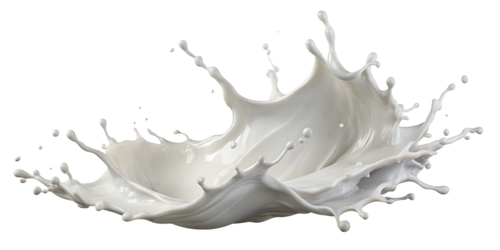 White milk splatter, artistic fluid shape, isolated transparent