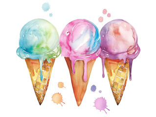 Watercolor ice cream illustration on white
