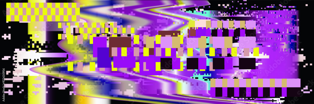 Fototapete glitched screen with colorful random neon pixel noise and flickers.