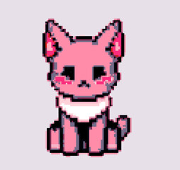 Cute pink dog in pixel art simple style.