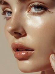 Close-Up Beauty Portrait of a Woman with Flawless Skin and Natural Makeup. Generative AI