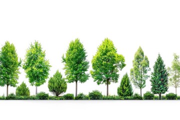 Fototapeta premium green tree and shrub line on white, perfect for nature scenes, backgrounds, and environmental visuals.