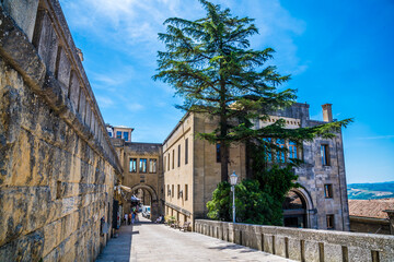 A view along the Eugippo Street heading in the fortified section of San Marino, Italy in summertime