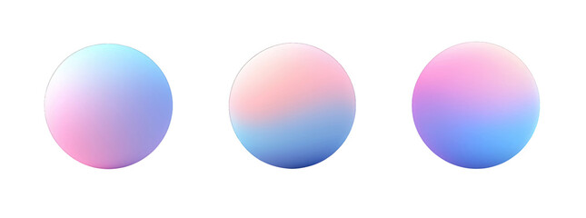 Three smooth spheres with a gradient design, reflecting soft pastel colors. Perfect for backgrounds and artistic designs. transparent background