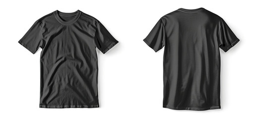 Front and Back View of Blank Black T-Shirt Mockup on White Background