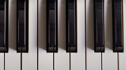 Naklejka premium Close-up of piano keys highlighting musical expression and creative play in a home setting