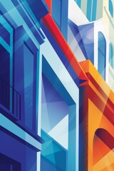Vibrant Geometric Urban Architecture Abstract Artwork Emphasizing Bold and Colorful Designs