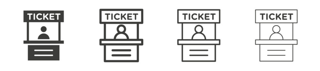 Ticket office vector icon set black filled and outlined style.