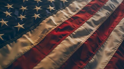 Vintage American Flag Close-Up for Patriotic Themes. Generative AI