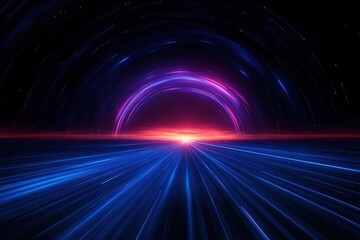 Obraz premium A vibrant cosmic scene showcasing light trails and radiant colors, evoking a sense of movement through space and time.