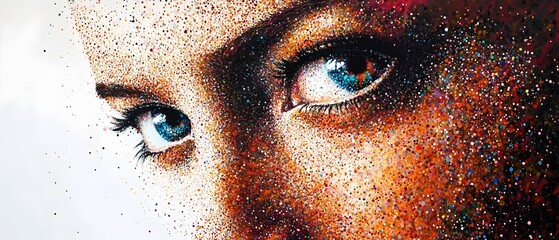 Vibrant Pointillism Art of Woman&rsquo;s Eyes - Close-up. Generative AI