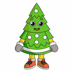 Pine tree dressed as a hockey player art vector illustration