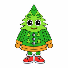 Pine tree dressed as a hockey player art vector illustration