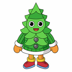 Pine tree dressed as a hockey player art vector illustration