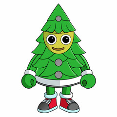 Pine tree dressed as a hockey player art vector illustration