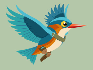 Oiseau ceinturé Martin-pêcheur volant séquence d’animation vecteur de dessin animé
