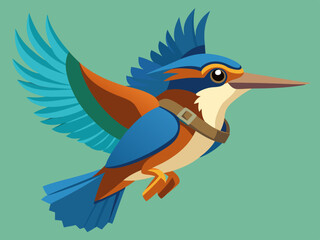 Oiseau ceinturé Martin-pêcheur volant séquence d’animation vecteur de dessin animé
