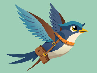 Oiseau ceinturé Martin-pêcheur volant séquence d’animation vecteur de dessin animé
