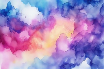 A vibrant, dreamy watercolor abstract featuring soft clouds in purple, blue, and pink hues, creating an ethereal atmosphere.