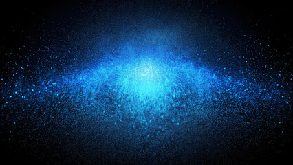 Glowing blue blurred light gradient dark grainy black background wallpaper abstract design