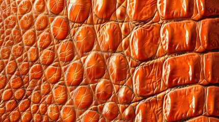 Close-up Texture of Orange Crocodile Leather for Backgrounds and Overlays. Generative AI