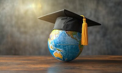 Graduation cap with Earth globe - Powered by Adobe