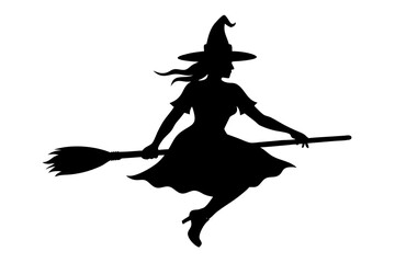A Witch on a broomstick isolated art vector illustration
