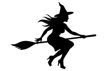 A Witch on a broomstick isolated art vector illustration