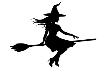 A Witch on a broomstick isolated art vector illustration