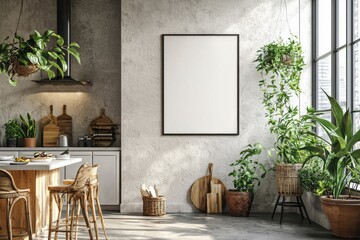 Minimalist Kitchen interior with Poster Mockup created with Generative AI
