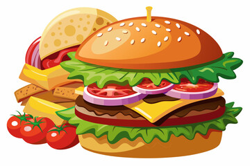 Hamburger, art vector illustration