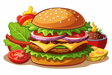 Hamburger, art vector illustration