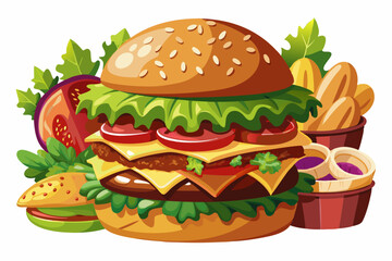 Hamburger, art vector illustration